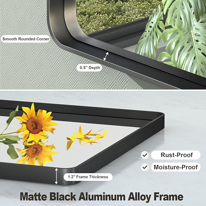 40x30 Inch Black Framed Bathroom Mirror for Wall, Matte Metal Framed Wall Mirror, Rounded Rectangle Bathroom Vanity Mirror, Tempered Glass, Anti-Rust, Shatterproof (Horizontal/Vertical)