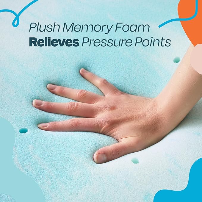 Linenspa 2 Inch Gel Swirl Memory Foam Mattress Topper – Cooling Gel Infused – Pressure Relieving Bed Topper - Mattress Pad – CertiPUR Certified - Queen Size