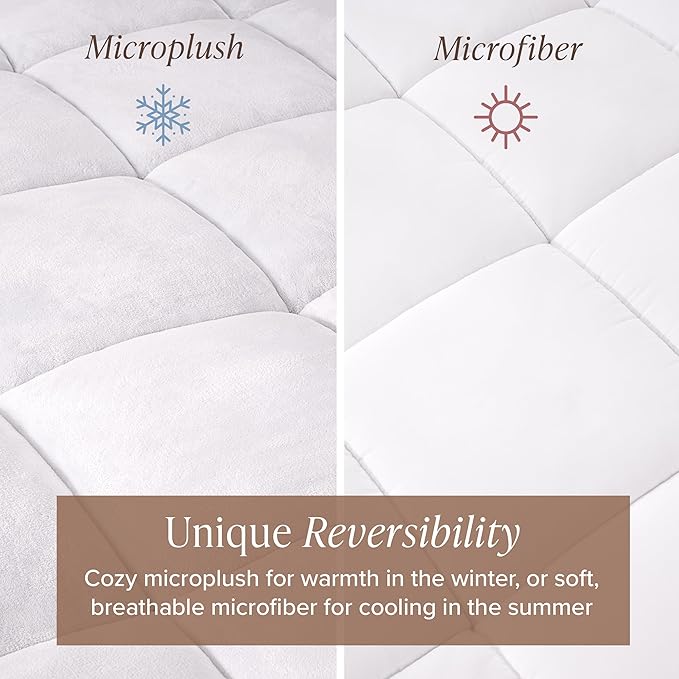 Bare Home Twin Extra Long Microplush Mattress Topper - Pillow Top Reversible - Mattress Cover - Dual Sided All-Season - 8" to 24" Deep Pocket - Fitted Cover - Dorm Essentials - Plush Bed Pad (Twin XL)