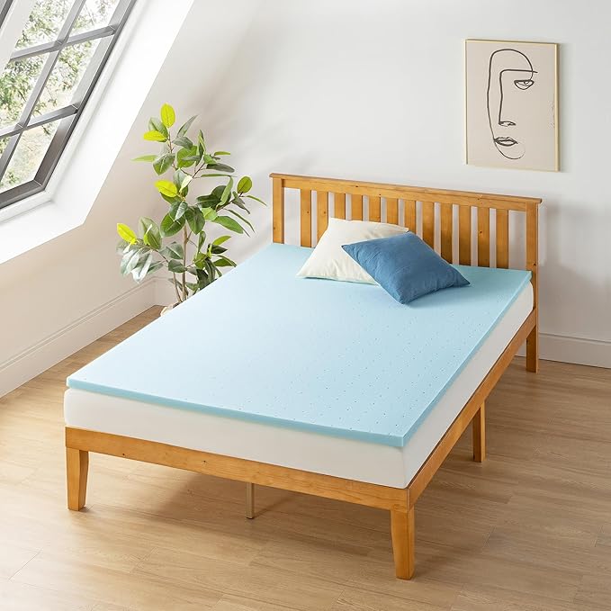 Best Price Mattress 1.5 Inch Ventilated Memory Foam Mattress Topper, Cooling Gel Infusion, CertiPUR-US Certified, Twin, Dorm Essentials, Blue