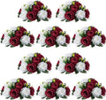 NUPTIO Flower Wedding Centrepieces for Tables - 10 Pcs 9.5in Diameter Burgundy & White Artificial Flowers Rose Ball for Centerpieces Table - Fake Rose Arrangements for Weddings Birthday Party Decor