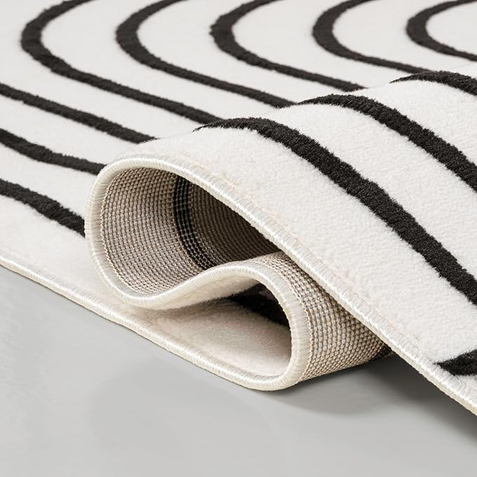 Eyely NCS101G-5 Odense High-Low Minimalist Angle Geometric Black/White 5 ft. x 8 ft. Area Rug, Black/White, 5 ft. x 8 ft., Indoor, Area Rug