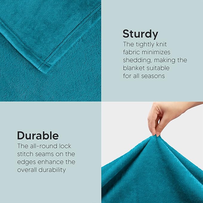 Utopia Bedding Fleece Blanket Twin Size Turquoise 300GSM Luxury Anti-Static Fuzzy Soft Microfiber Dorm Bed Blanket (90x66 Inch)