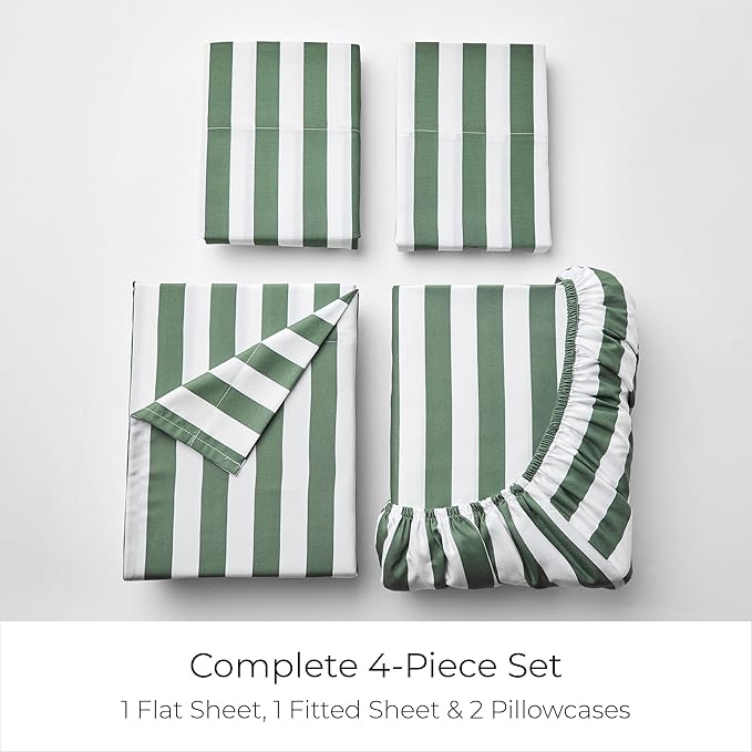 Mellanni King Sheets Set - 4 PC Iconic Collection Bedding - Hotel Luxury, Extra Soft, Cooling Bed Sheets - Wrinkle, Fade, Stain Resistant (King, Oxford Stripe Sage)