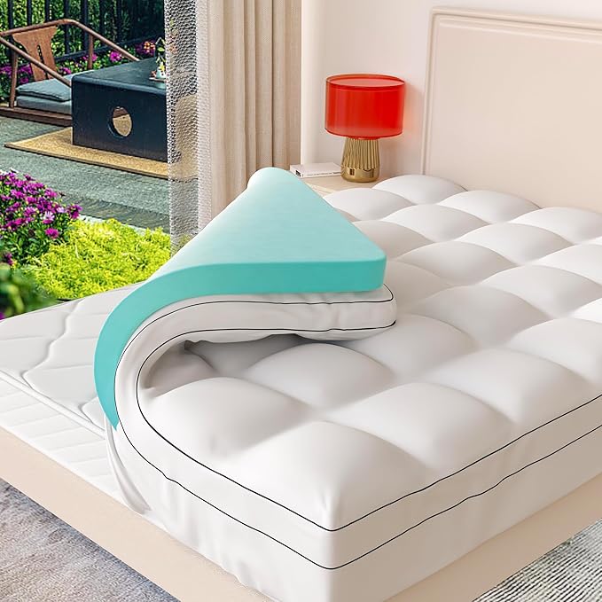 Memory Foam Mattress Topper King Size, Dual Layer 4 Inch Mattress Pad,2 Inch Gel Memory Foam Plus 2 Inch Pillow Top Cover with 8-21 Inch Deep Pocket