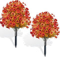 2 Pack Fall Artificial Mums Topiary Ball Tree with Ground Spike Boxwood 25" UV Resistant Fake Greenery Shrub Faux Violet Plant Fall Decorations Flower for Garden Yard Porch Patio Autumn Outdoor Decor