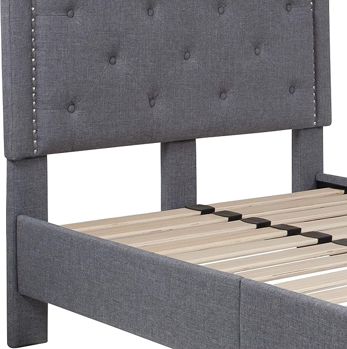 Flash Furniture Brighton Twin Size Tufted Upholstered Platform Bed in Light Gray Fabric
