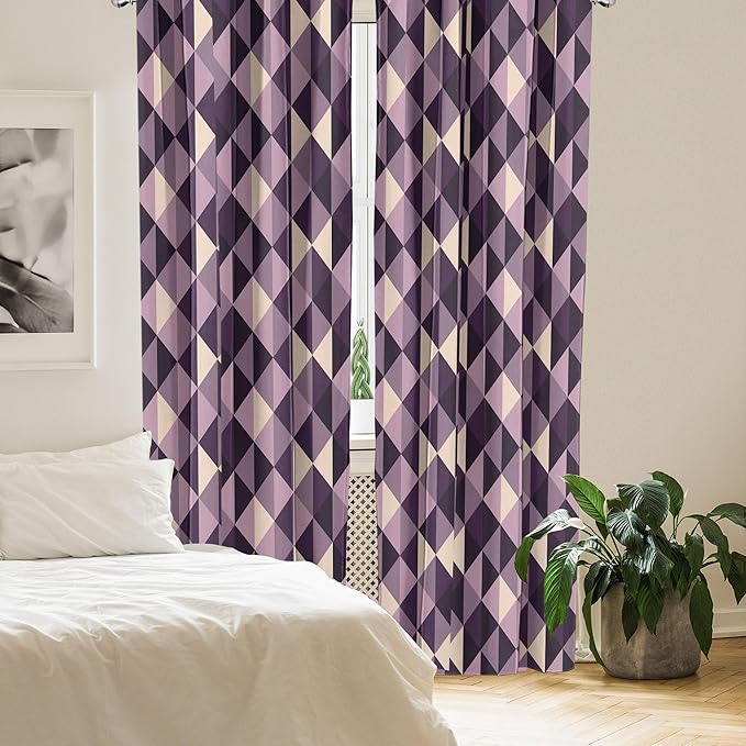 Ambesonne Geometric Window Curtains, Abstract Triangles with Dark and Pale Color Shades, Lightweight Decor 2-Panel Set with Rod Pocket, Pair of - 28" x 63", Dark Purple
