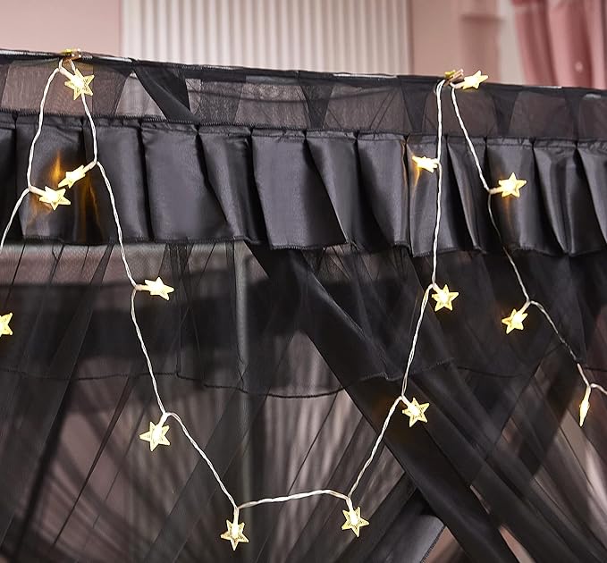 Mengersi Simple 4 Corners Post Canopy Bed Curtains Bed Drapes (Twin XL, Black)