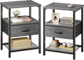 Huuger Nightstand Set of 2, Night Stand with Fabric Drawer, Mesh Shelf, Side Table with Storage, Fabric Drawer Dresser, Open Shelf, Metal Frame, Bedroom, Grey
