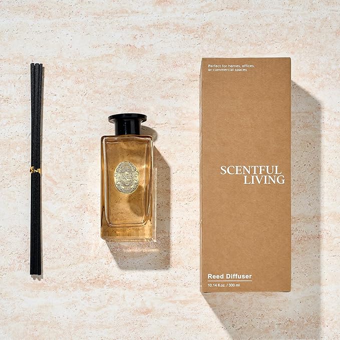 M&SENSE 10.14 oz Large Reed Diffuser Set | Sandalwood Vanilla Scent Oil Diffuser with Sticks | Hotel Collection Non-Toxic Essential Oil |for Bedroom Bathroom Living Room