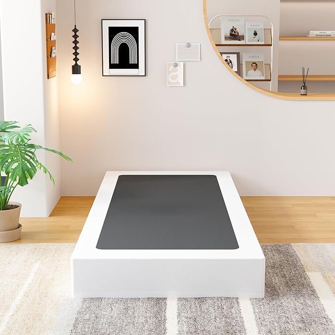 EMODA 8 Inch Twin Box Spring Heavy Duty Metal Mattress Foundation Bed Base with Fabric Cover, Easy Assembly