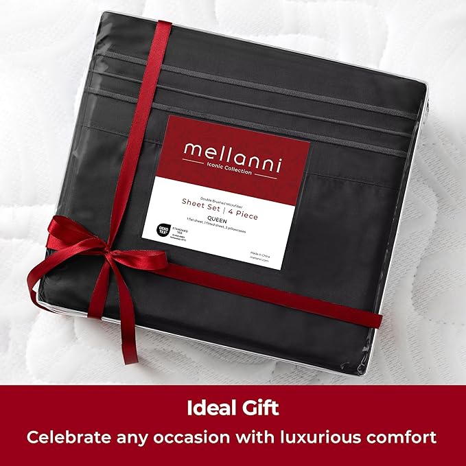 Mellanni Extra Deep Twin XL Sheets - 3 PC Iconic Collection Bedding - Hotel Luxury, Ultra Soft, Cooling Bed Sheets - Wrinkle, Fade, Stain Resistant (Twin Extra Long, Black)