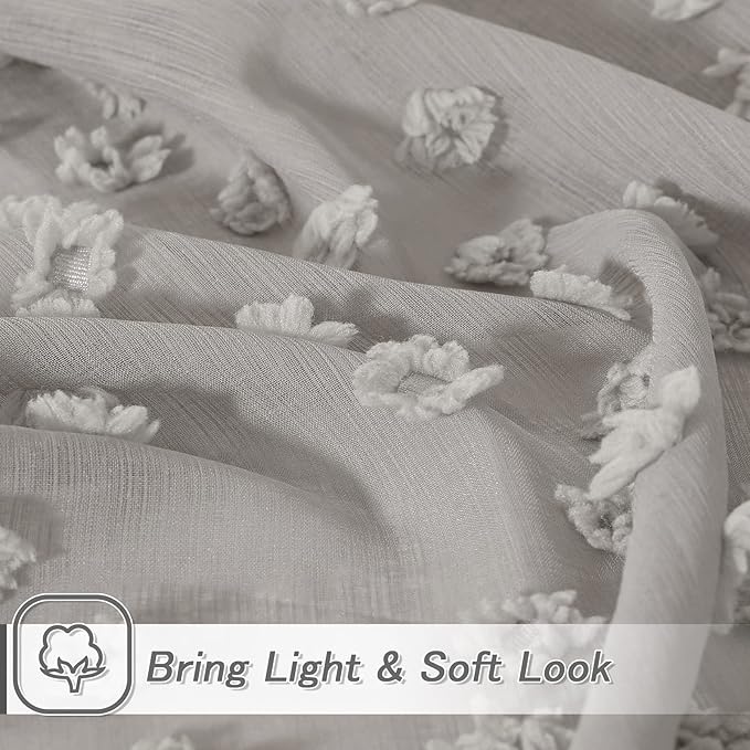 MYSKY HOME Pom Pom Grey Sheer Curtains for Bedroom Girls Room Curtains 84 Inches Long for Nursery Kids Light Filtering Boho Window Drapes, Rod Pocket, 52" Wide, 2 Panels