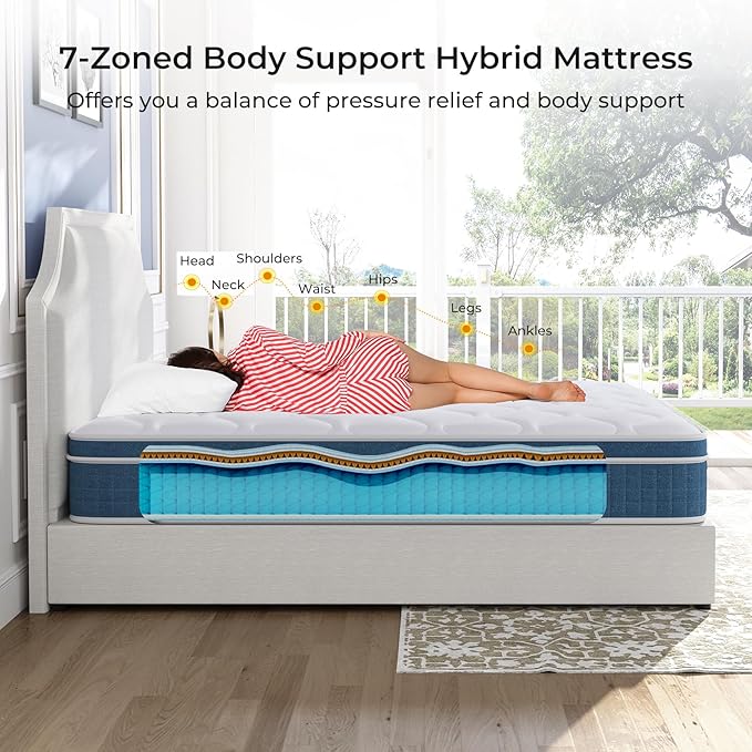 koorlian Twin Bed Mattress 8 Inch - Cooling Hybrid Single Mattress in a Box for Back Pain Relief - Pocket Spring & Memory Foam | Fiberglass-Free, Medium Firm Feel, CertiPUR-US, 120 Nights Trial