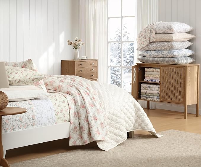 Laura Ashley - Flannel Sheets Full Size, Anti-Pilling & Wrinkle Resistant Cotton, Touchably Soft for All-Season Comfort - Bed Sheets with Matching Pillowcases & Fitted Sheet (Paisley Prance Pink)