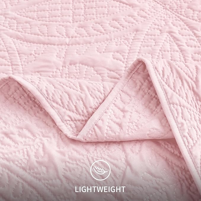 Love's cabin Quilts for Full Bed Pink Bedspreads Bedding Set - Lightweight Bedspread Comforter - Coin Pattern Bedding Coverlet for All Season - 3 Pieces (1 Quilt, 2 Pillow Shams)