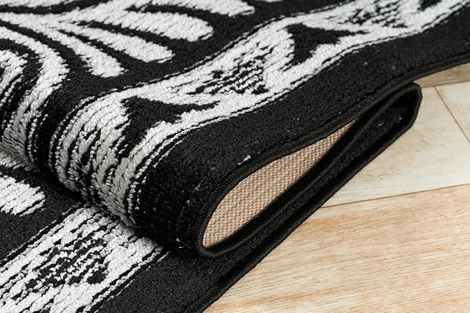 Custom Length Cut to Size Tribal Ethnic Southwestern Inspired Hallway Runner Rug, Non Slip Rubber Backed, 31 inch Wide X Customized Length, Mayan Black, 31 inch X 12 feet