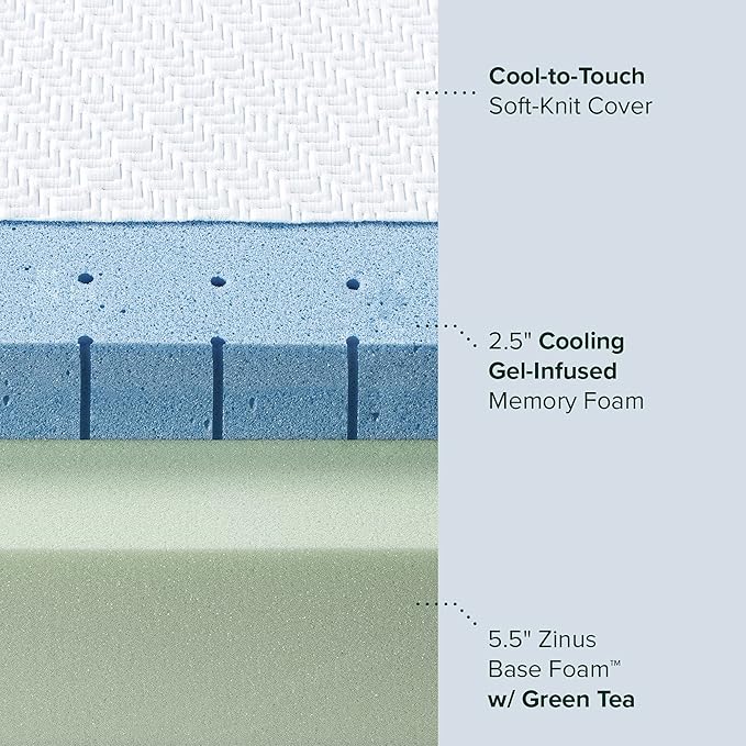 ZINUS 8 Inch Ultra Cooling Gel Memory Foam Mattress, Twin, Cool-to-Touch Soft Knit Cover, Pressure Relieving, CertiPUR-US Certified, Mattress in A Box, All-New, Made in USA