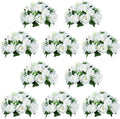 NUPTIO 10 Pieces White Fake Flower Ball Arrangement Bouquet 15 Heads Plastic Roses with Base, Suitable for Wedding Centerpiece Flower Rack for Parties Home Décor