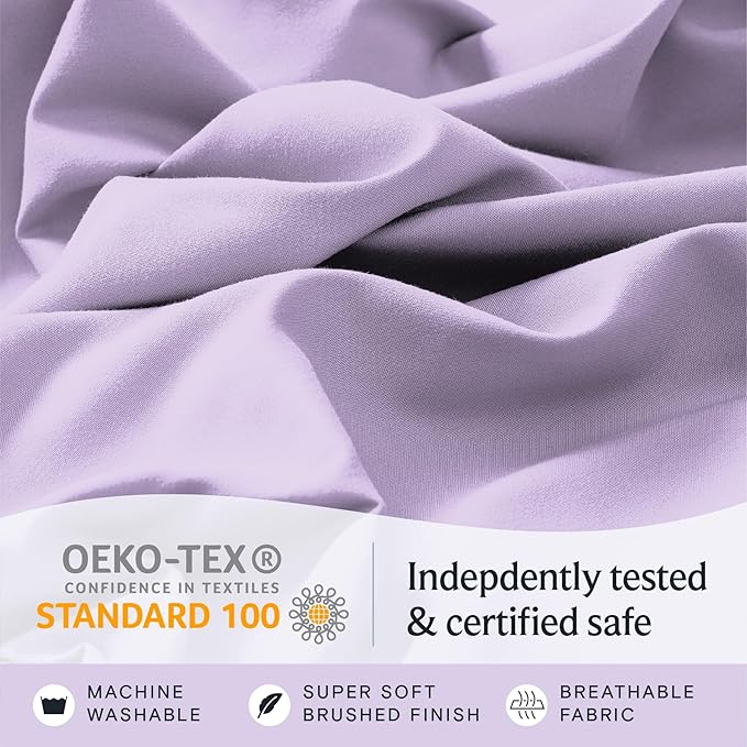 LuxClub 4 PC Queen Sheet Set, Deep Pockets Wrinkle Free Cooling Bed Sheets Hotel Bedding for Women, Men, Kids & Teens, Includes 1 Fitted Sheet, 1 Flat Sheet and 2 Pillowcases - Silky Soft Lavender