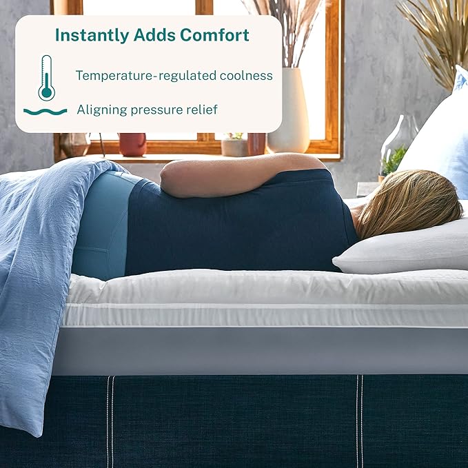 Sleep Innovations Cooling Comfort Gel Memory Foam Dual Layer Mattress Topper, 4 Inch, Full Size, Pillow Top Cover