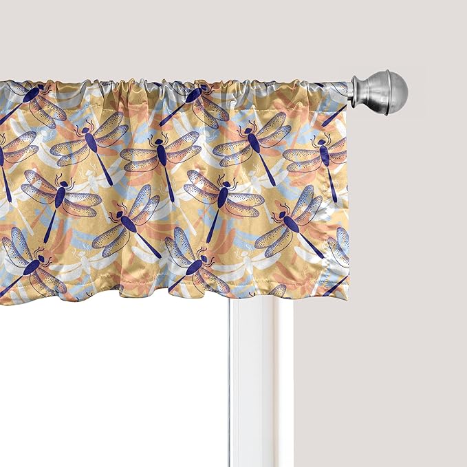 Ambesonne Dragonfly Window Valance Pack of 2, Uneven Big Repetitive Winged Bug 2 Pairs of Patched Wings Flying Orange Blobs, Rod Pocket Curtain Valances for Kitchen Bedroom, 54" X 12", Sand Brown