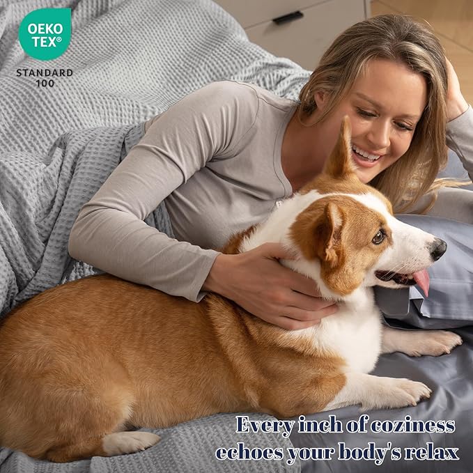 PHF 100% Cotton Waffle Weave Blanket Twin Size for Bed,Snag Proof Lightweight Breathable Moisture-Wicking Throw for Couch,Great for Layering in Cold Weather,Machine Washable,Home Decor Gift-Light Grey