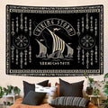 OSUNBD Viking Warship Tapestry Wall Hanging - Small 70x47 inches Storm & Celtic Runes on Soft Flannel Aesthetic Mythology Tapestries Norse Mythology Art for Bedroom, Living Room Decor