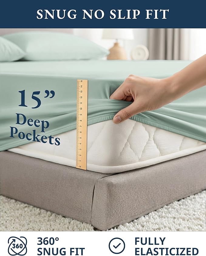 LANE LINEN 100% Organic Cotton Extra Long Twin Sheet & Pillowcase Sets, 15" Deep Pocket Fully Elasticized, Naturally Temperature Regulating Cotton Sheets Twin XL Bed Sheets- Cool Blue