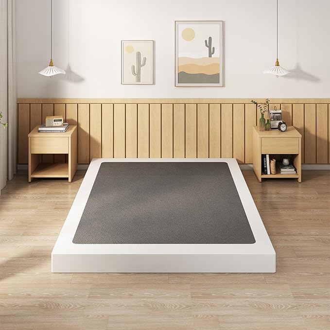 EMODA 4 Inch Full Box Spring Bed Base, 3000 LBS Heavy Duty Metal Mattress Foundation with Fabric Cover, Easy Assembly, Black