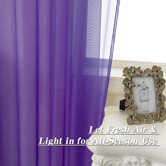 HUTO Dark Purple Sheer Curtains 72 Inches Long for Girls Room Rod Pocket Window Sheer Drapes for Kids Bedroom Living Room Classroom 2 Panels 52 by 72 Inch Length