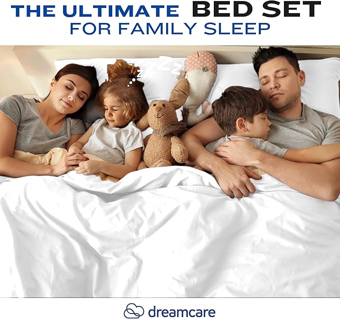 DREAMCARE California King Sheet Sets – 4 pcs Cooling Sheets – up to 21” Deep Cal King Sheets – Hotel Luxury Sheets & Pillowcases – Superior Softness 100% Fine Microfiber with Side Pocket – White