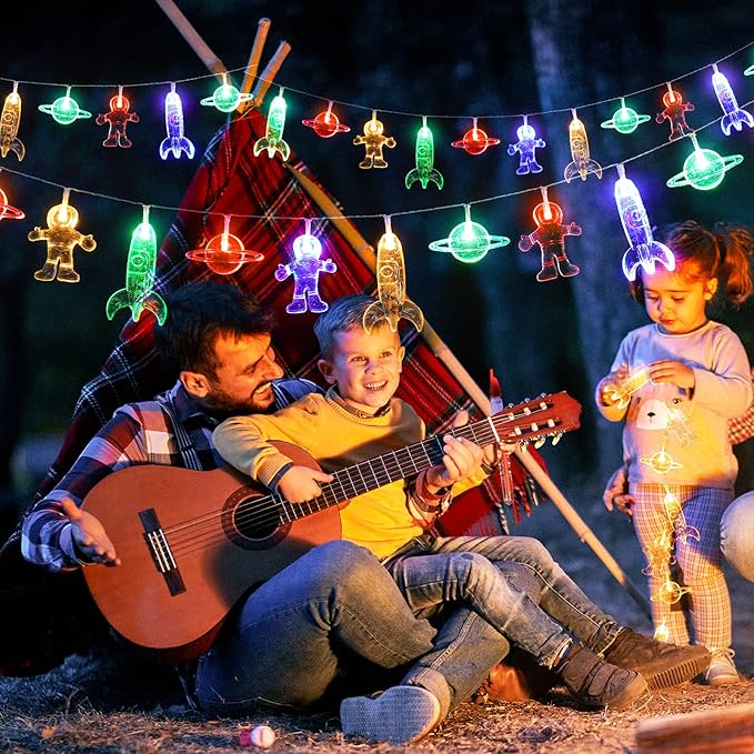 20 LED Children's Room LED String Light Astronaut Spaceship Rocket Pendants Holiday Party Lights Wall Window Nursery or Kids room Decor Wedding Around the Garden Party Patio Christmas (multicolour)
