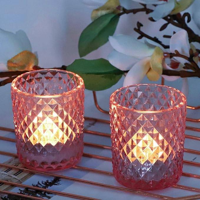 Woho 24pcs Pink Votive Candle Holders, Tealight Candle Holder for Wedding Table Decor, Tea Lights Candle Holder for Anniversary Bridal Shower