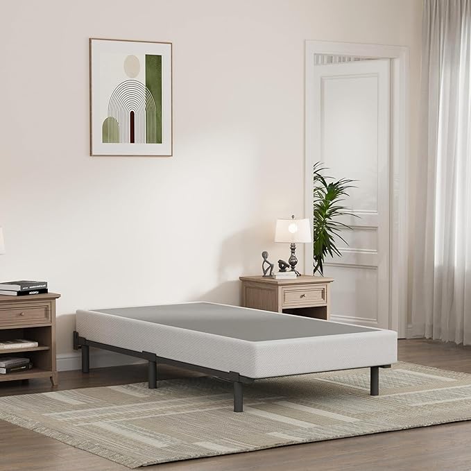 Twin Size Box Spring and Cover Set, 9 Inch High Profile Metal BoxSpring, Heavy Duty Structure Mattress Foundation, Noise Free, Non-Slip, Easy Assembly