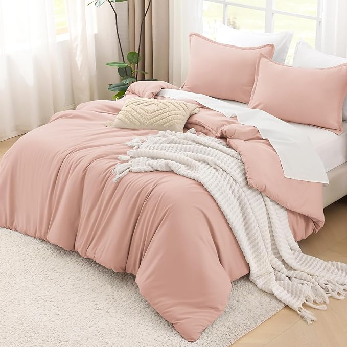 Litanika Pink Comforter Set King Size, 3 Pieces Blush Plain Bedding Comforter Set, All Season Bed Set (90x90In Comforter & 2 Pillowcases)