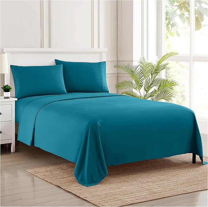 Twin Sheets - Breathable Luxury Sheets with Full Elastic & Secure Corner Straps Built In - 1800 Supreme Collection Extra Soft Deep Pocket Bedding Set, Sheet Set, Twin, Teal
