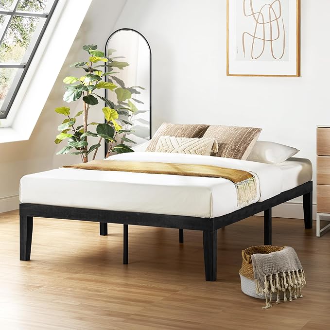 Mellow Naturalista Classic 16 Inch Solid Wood Platform Bed with Wooden Slats, Black, Full