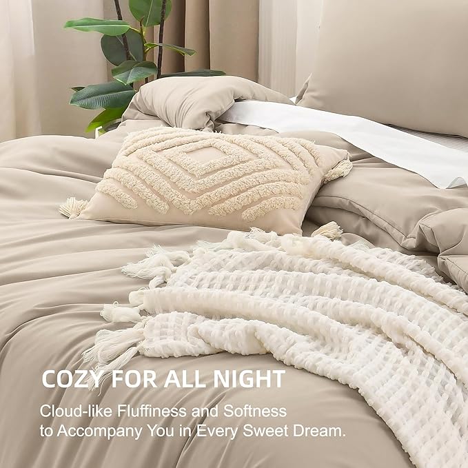 Litanika Khaki California King Comforter Set - 3 Pieces Cal King Lightweight Soft Solid Bed Comforter, Oversized All Season Down Alternative Bed Set (104x96In, 2 Pillowcases)