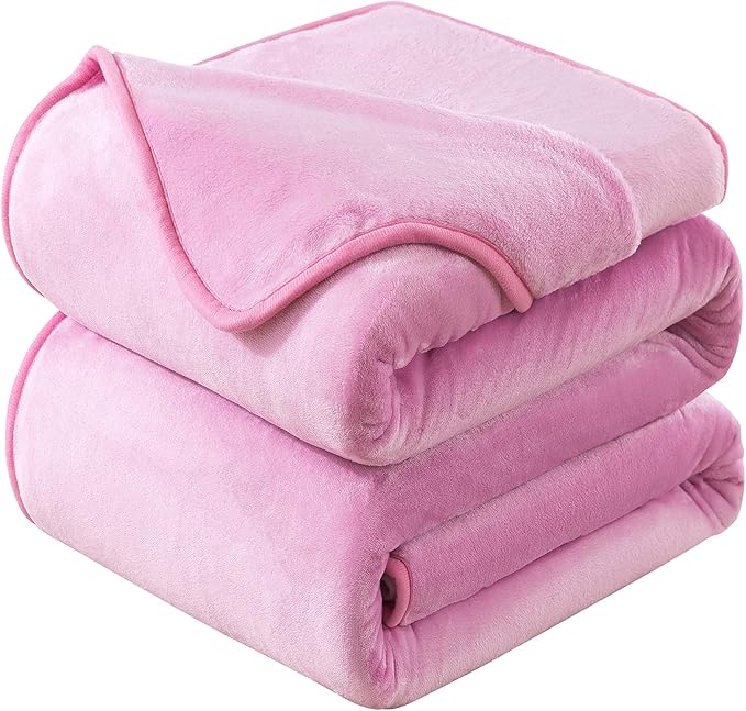 Flannel Fleece Travel Size Summer Blanket All Season 350GSM Lightweight Throw for The Bed Extra Soft Brush Fabric Winter Warm Sofa Blanket 50"*61"(Pink Travel)