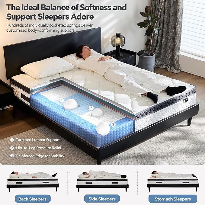 King Size Mattress in a Box, 10 Inch Hybrid Mattress with Individual Pocket Spring & Memory Foam, Soft, Motion Isolation, Medium Firm Comfort for Pressure Relief, CertiPUR-US Certified