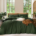MooMee Bedding Duvet Cover Set 100% Washed Cotton Linen Like Textured Breathable Durable Soft Comfy (Solid Forest Green, Oversized Queen 98"x98")