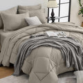 HEVUMYI Oatmeal Queen Comforter Set - 7-Piece All Season Bed in a Bag Queen, Ultra Soft Bedding Set with Comforter, Flat Sheet, Fitted Sheet, Pillowcases, Pillow Shams