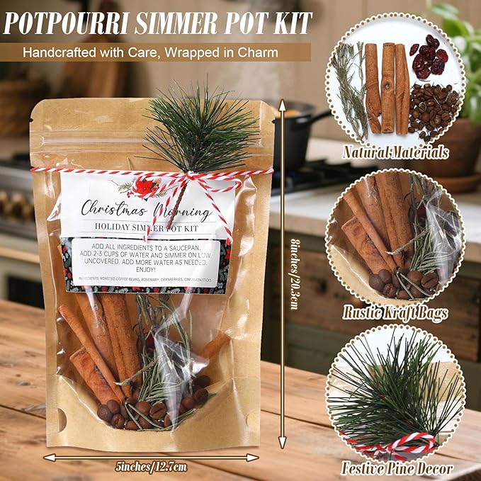 6 Pack Christmas Potpourri Simmer Pot Kit, Holiday Stovetop Potpourri, Botanical Air Freshener Sachets, Festive Bowl Filler Decor for Home Fragrance, Housewarming & Hostess Gifts