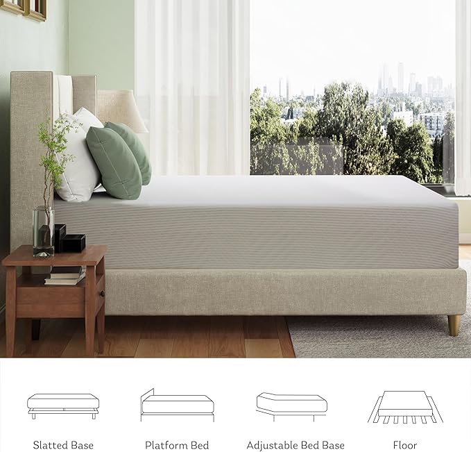 Queen Mattress in a Box, 8 inch Mattresses for Platform Bed Double Size Daybed, Green Tea Memory Foam Medium Firm