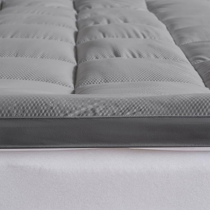 Great Bay Home Full Mattress Topper. Thick, Elastic Corner Mattress Protector and Cover. Ultra-Soft Pillowtop Mattress Pad. Fits Mattresses Up to 18" (Full, Light Grey)