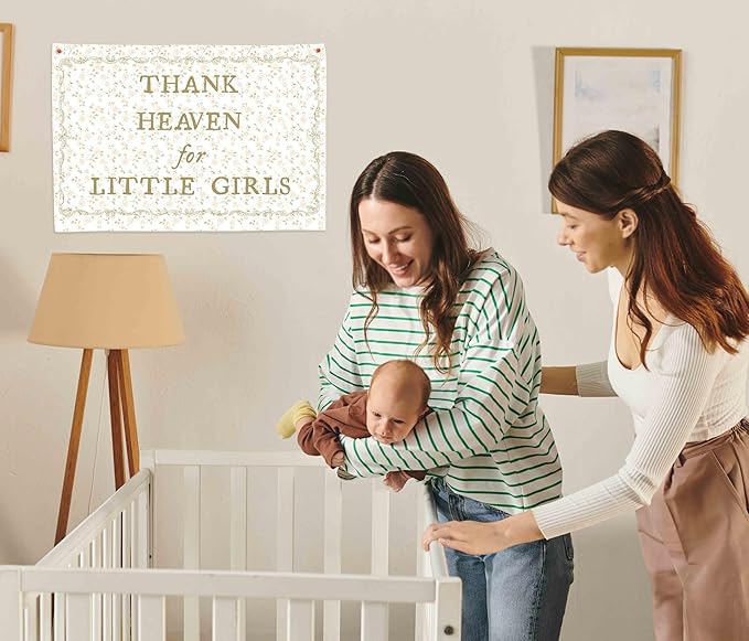 Christian Bible Verse Scripture Rectangular Banner Flag Wall Sign Decor Gift for Baby Girl-Nursery Baby Room Bedroom Decor-Baby,Shower Birthday Christmas Gift-Thank Heaven for Little Girls