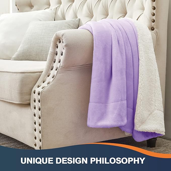 Walensee Sherpa Fleece Blanket (Twin Size 60”x80” Lavender) Plush Throw Fuzzy Super Soft Reversible Microfiber Flannel Blankets for Couch, Bed, Sofa Ultra Luxurious Warm and Cozy for All Seasons