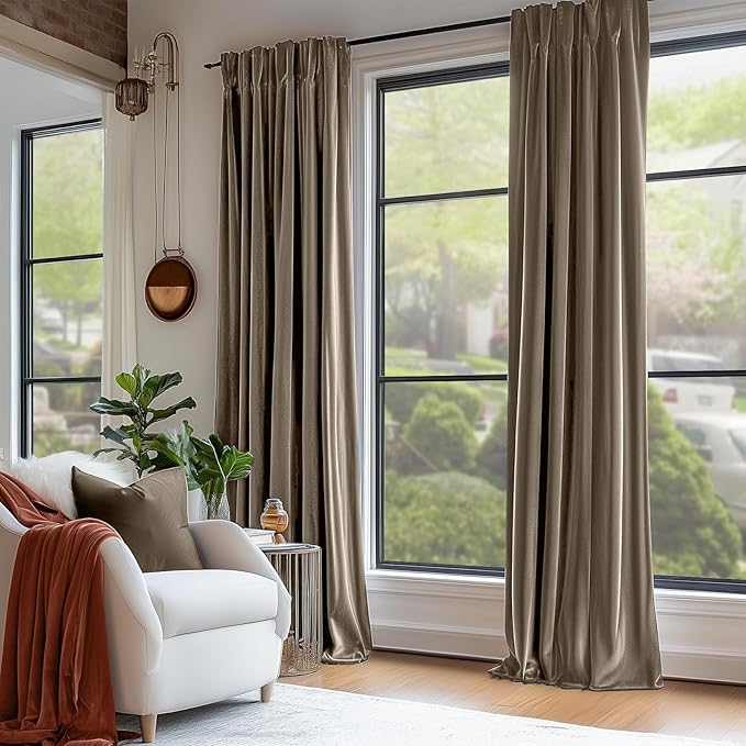Lazzzy Velvet Blackout Curtains Thermal Insulated Room Window Drapes Super Soft Luxury Curtains for Living Room Bedroom Rod Pocket 2 Panels, Light Taupe, 52" W x 84" L